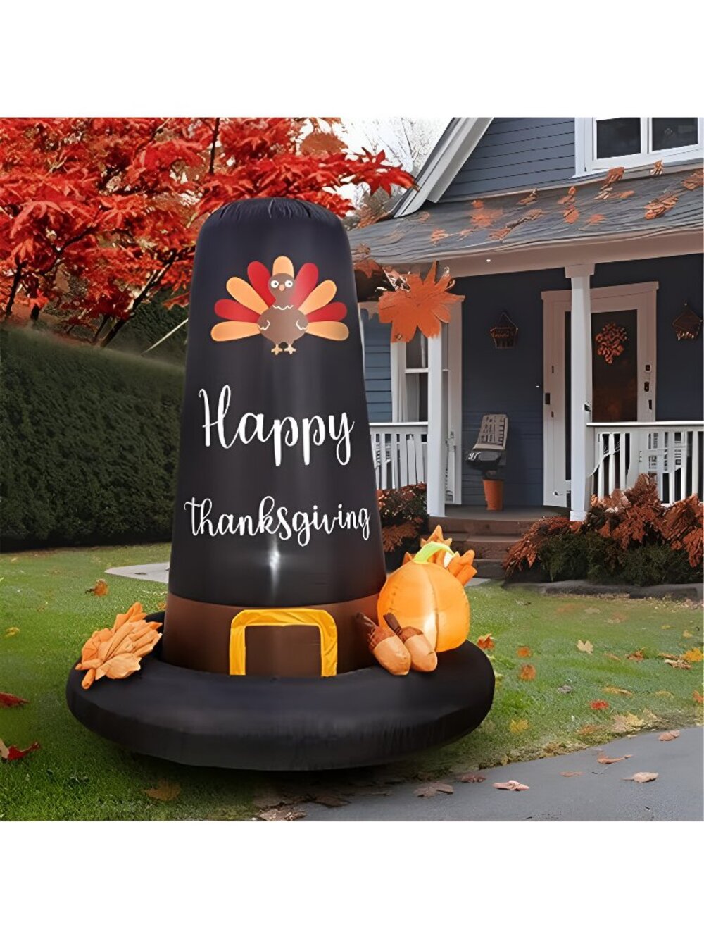 OurWarm 6 FT Thanksgiving Inflatables Outdoor Pilgrim Hat Turkey Inflatable